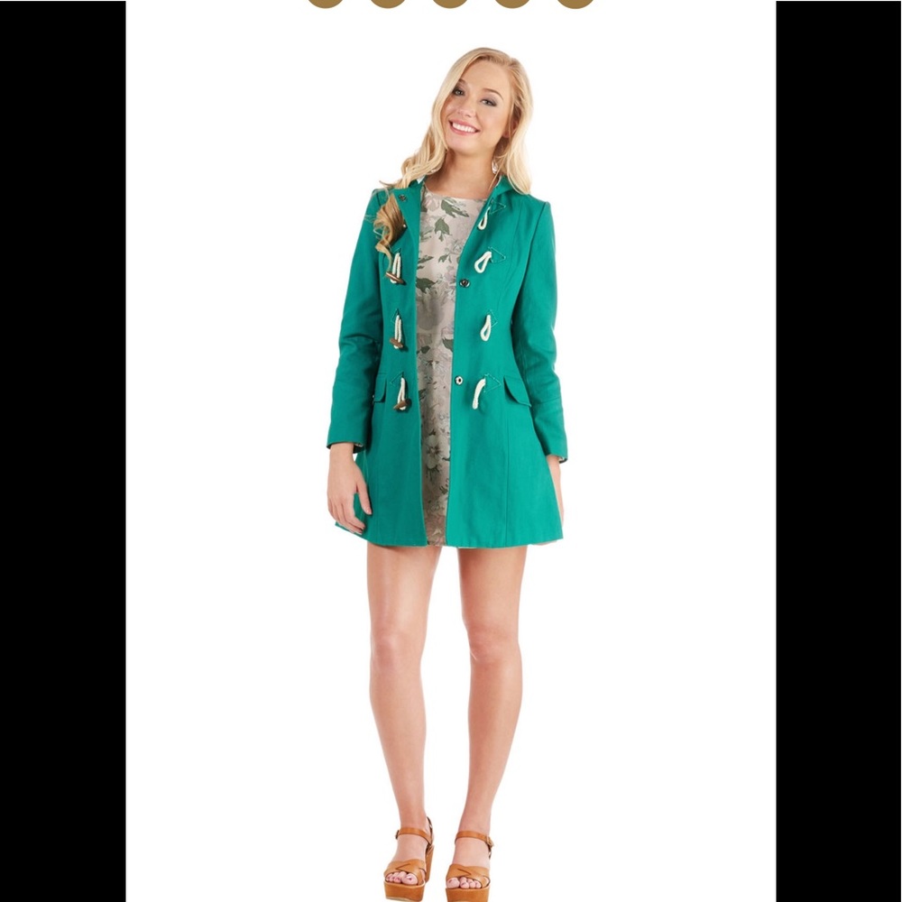 NWOT Stylish teal canvas ModCloth hooded raincoat